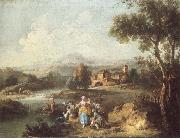 ZAIS, Giuseppe Landscape with a Group of Figures Fishing oil painting